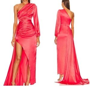 Michael Costello One-Shoulder Coral Dress